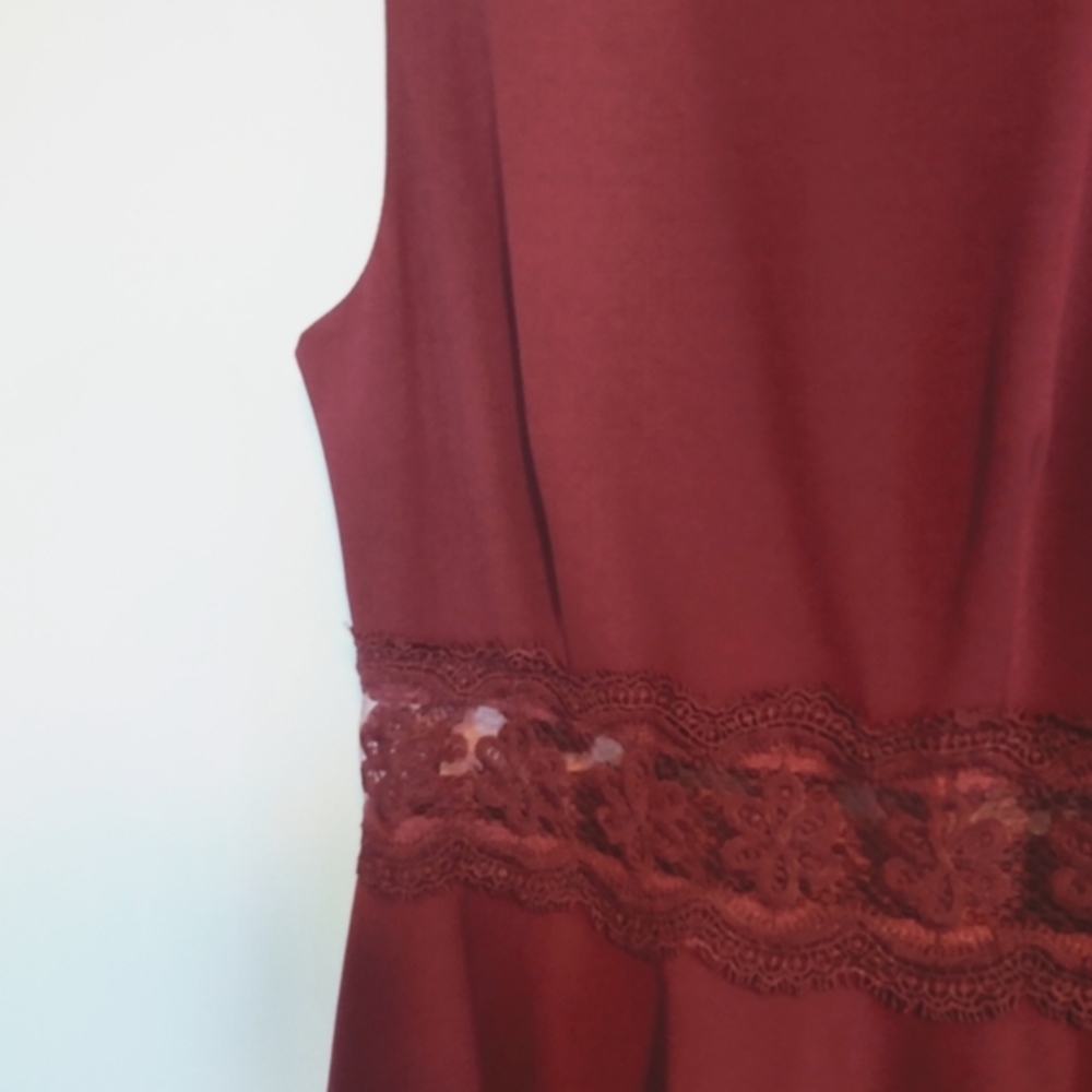 B. Darlin red fit and flare dress with floral sheer panel at the waist size 5/6